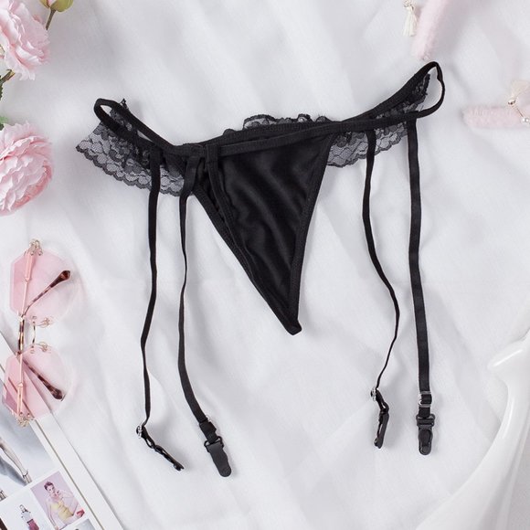 Black Perspective Lace Panty with garter straps - Picture 4 of 10